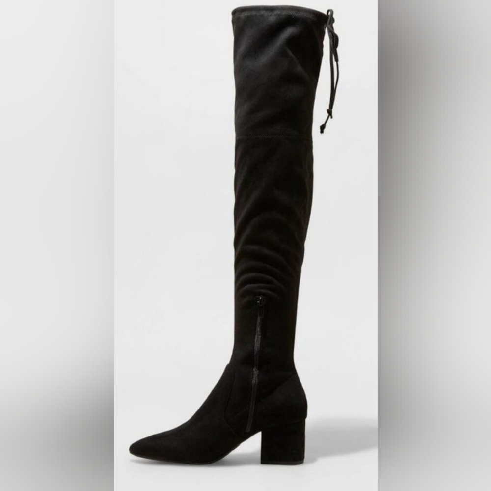 NIB A New Day Women's Faux Leather Zipper Tie Over The Knee boots 8/8.5 - Picture 2 of 3